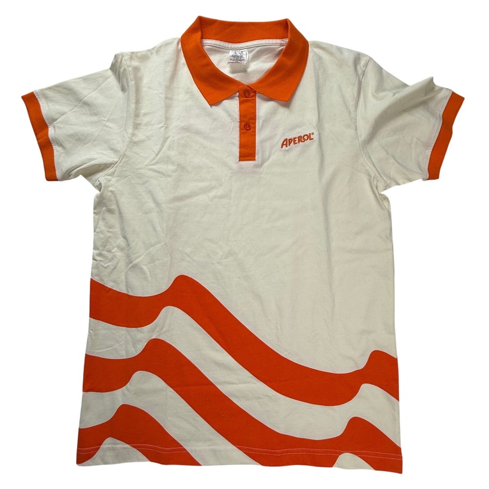 Aperol Spritz Polo Shirt XL White Orange‎ Organic Cotton Logo Promo AP-A1309